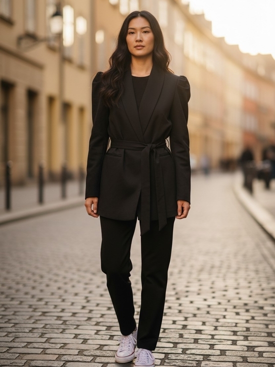 M Made In Italy Jackets & Blazers - ITALIAN Belted Black Women’s Blazer - Tailored Shawl Collar